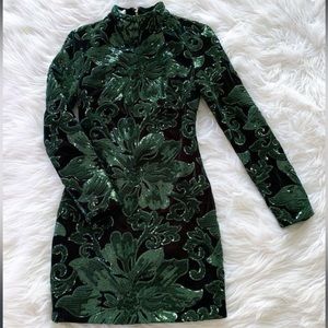 Green velvet sequin mini dress
